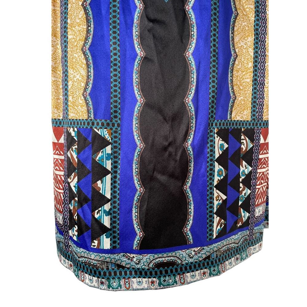 Etro Patchwork Cold Shoulder Dress Silk Paisley Cape Sleeve Blue Black 44 M US 8 - Picture 6 of 10